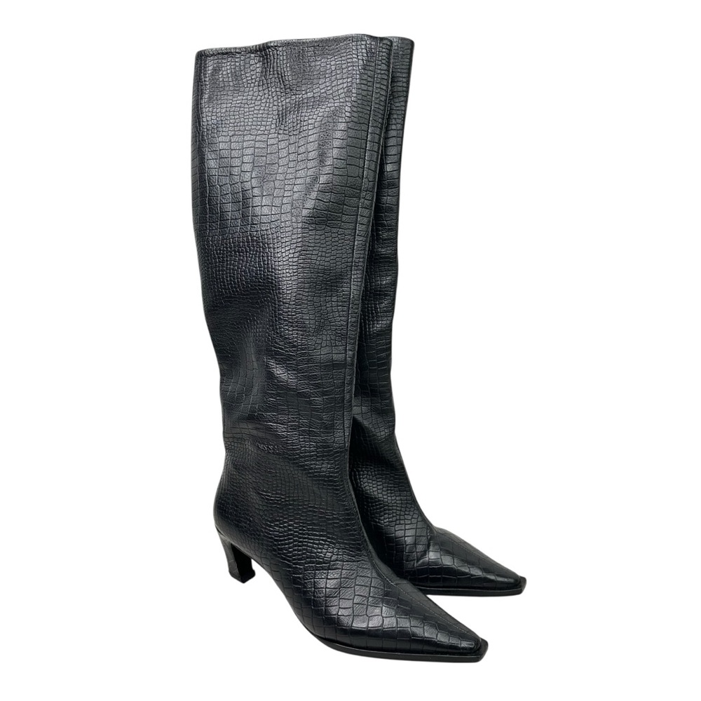 Free People X Vicenza Black Croc Embossed Leather Camila Tall Boots Size 9/40 - Picture 2 of 11